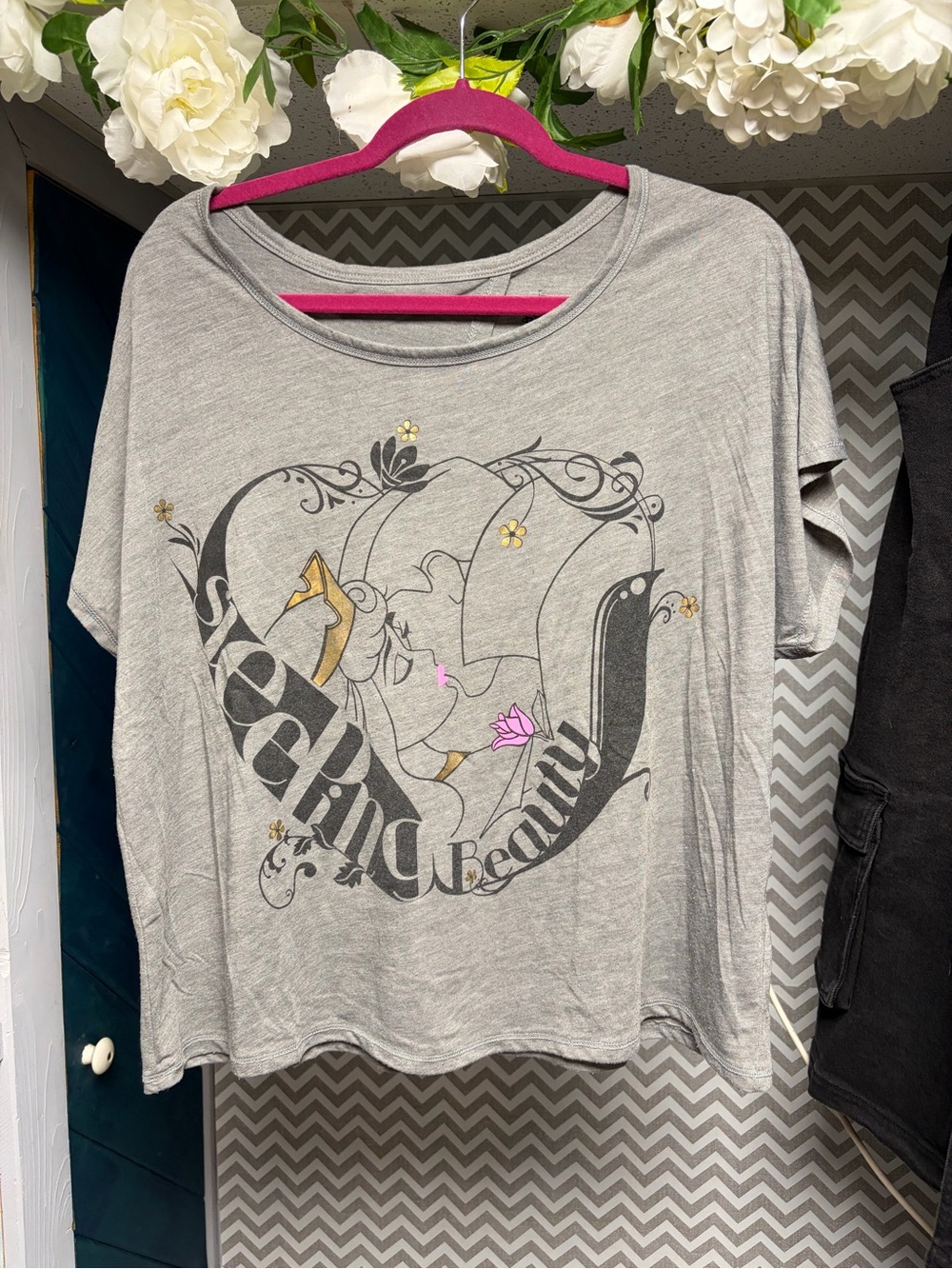 Disney Gray Crewneck Graphic Tee with Subtle Accent Colors